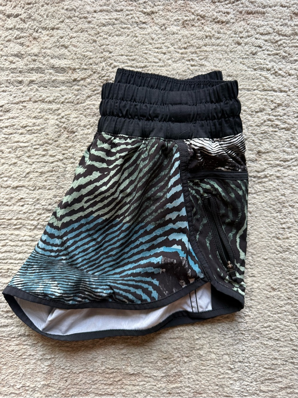 lululemon athletica Zebra-Stripe Athletic Shorts in Black and Teal